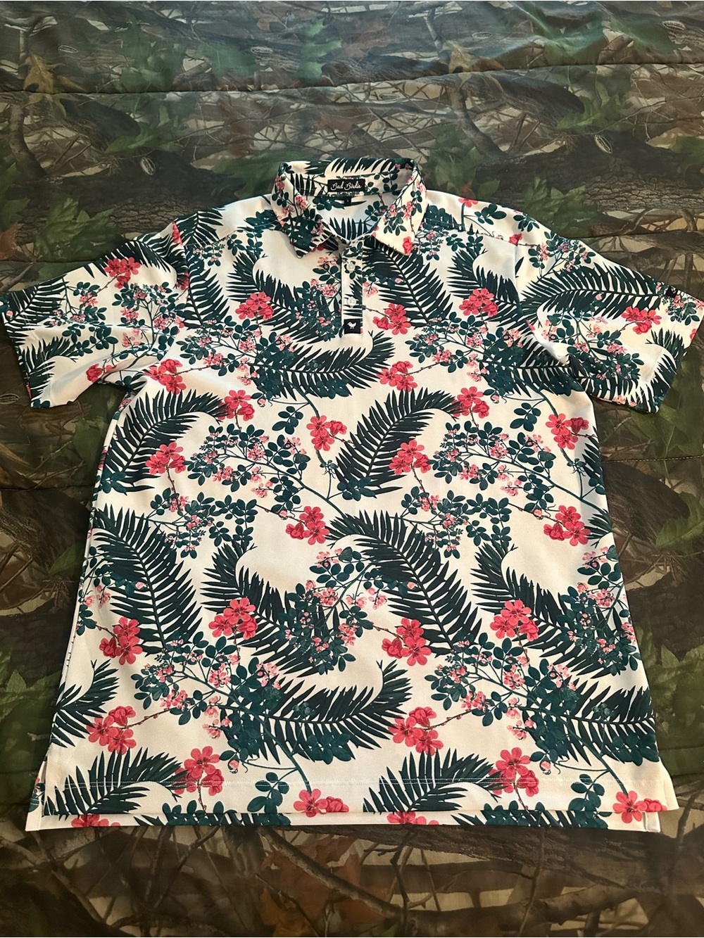 Bad Birdie White Polo with Leaves & Pink Floral Print